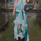 Roberto Cavalli SS2005 Runway Y2K Aqua Blue Dots Silk Chifon Maxi Dress