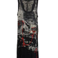 Jean Paul Gaultier Y2K Gothic Punk Black and Red Portrait Letters Print Maxi Mesh Dress