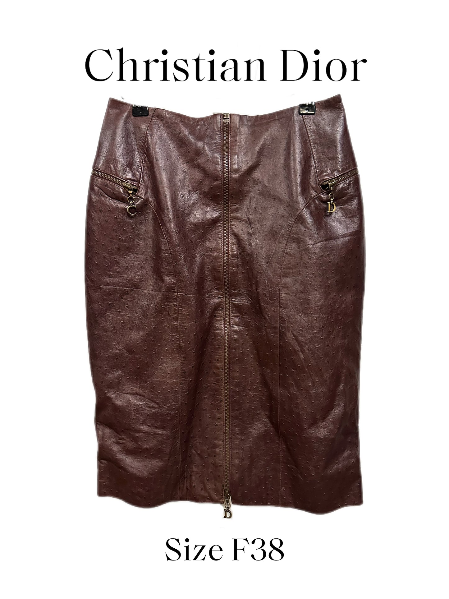 Christian Dior by John Galliano Y2K  Runway Deep Purple Ostrich Print Lambskin Leather Pencil Skirt