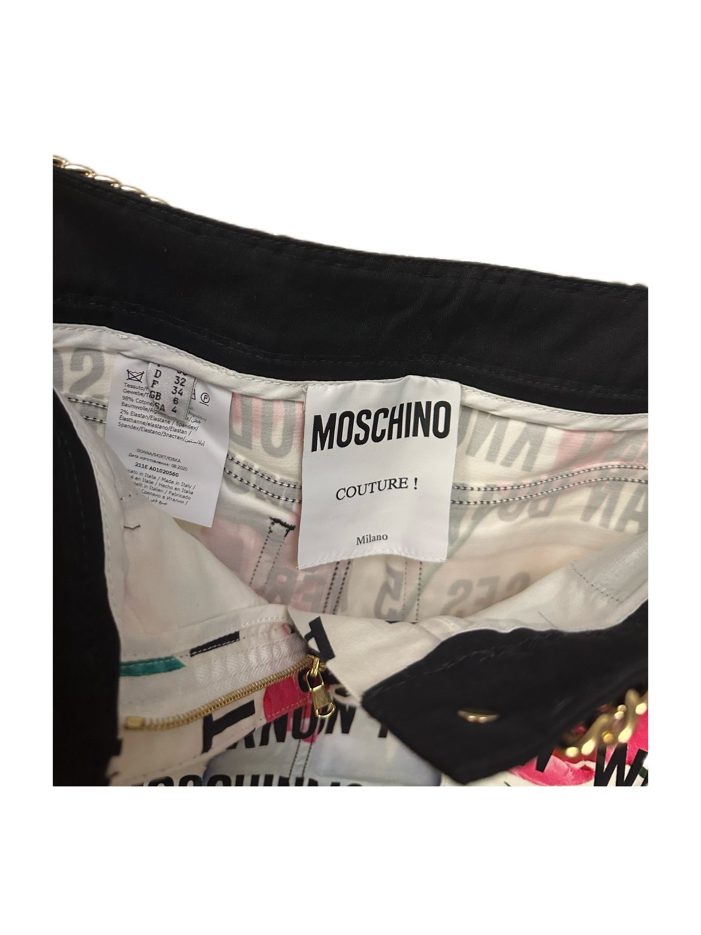 Moschino Bold Letters and Gold Chain Rose Skirt