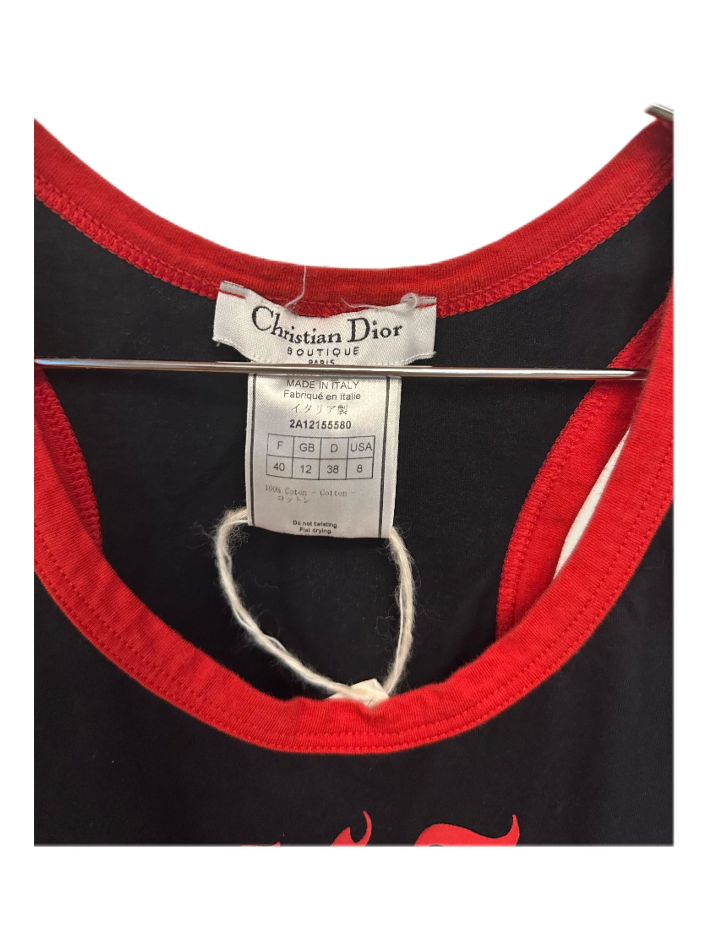 Christian Dior by John Galliano Y2K 2002 Red and Black Gothic Punk Letters Runway Tank Top