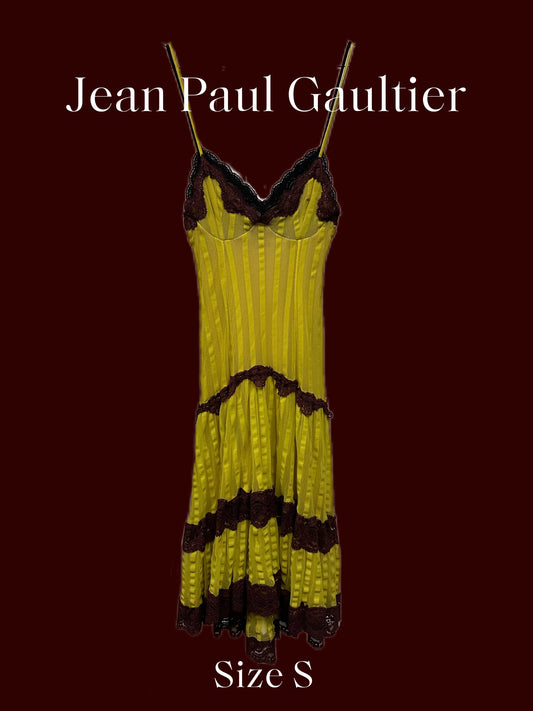 Jean Paul Gaultier Soleil Yellow Victorian Gothic Styled Laced Y2K Dress