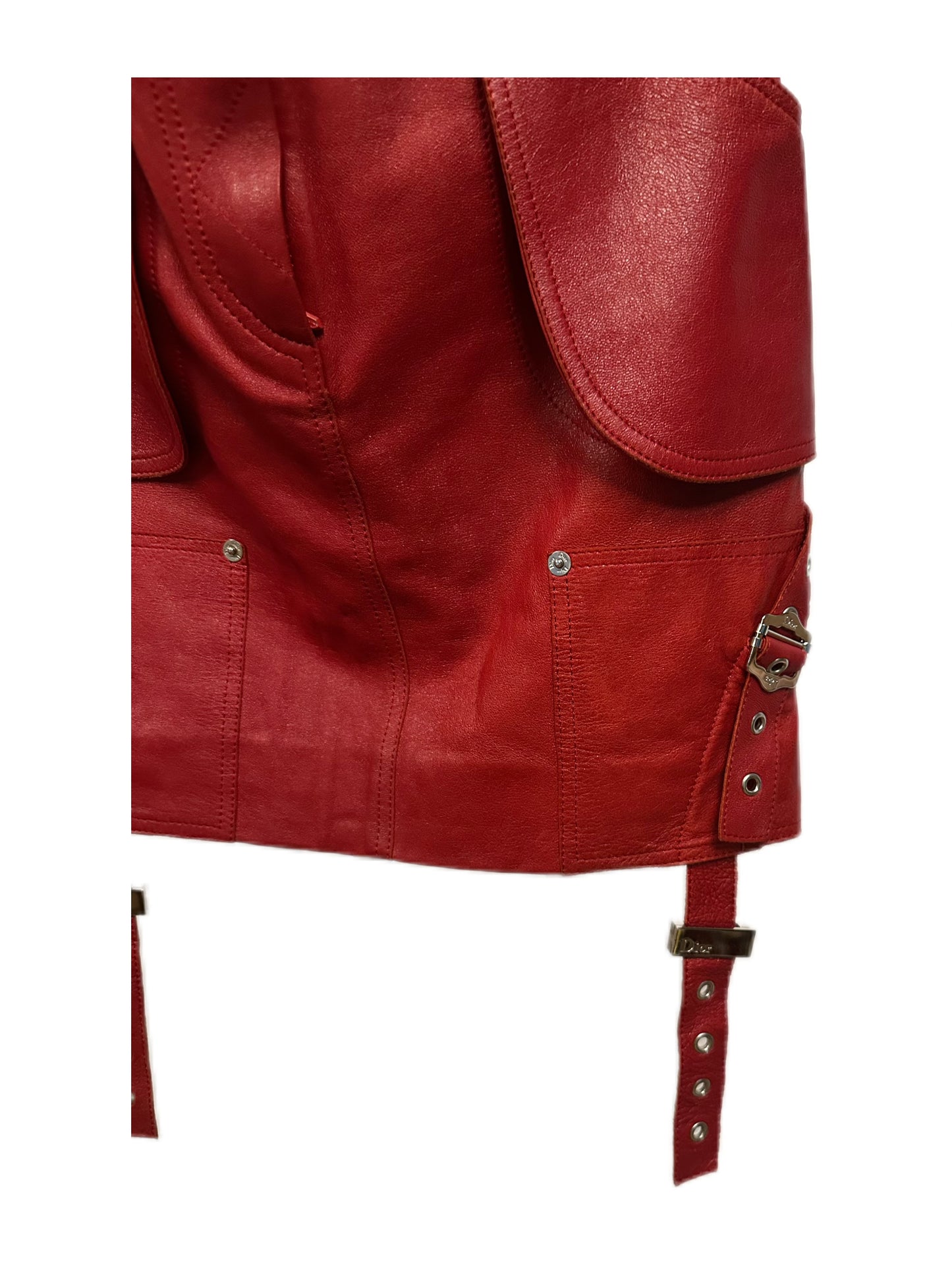 Christian Dior by John Galliano Y2K Punk Red Leather Bandage Skirt