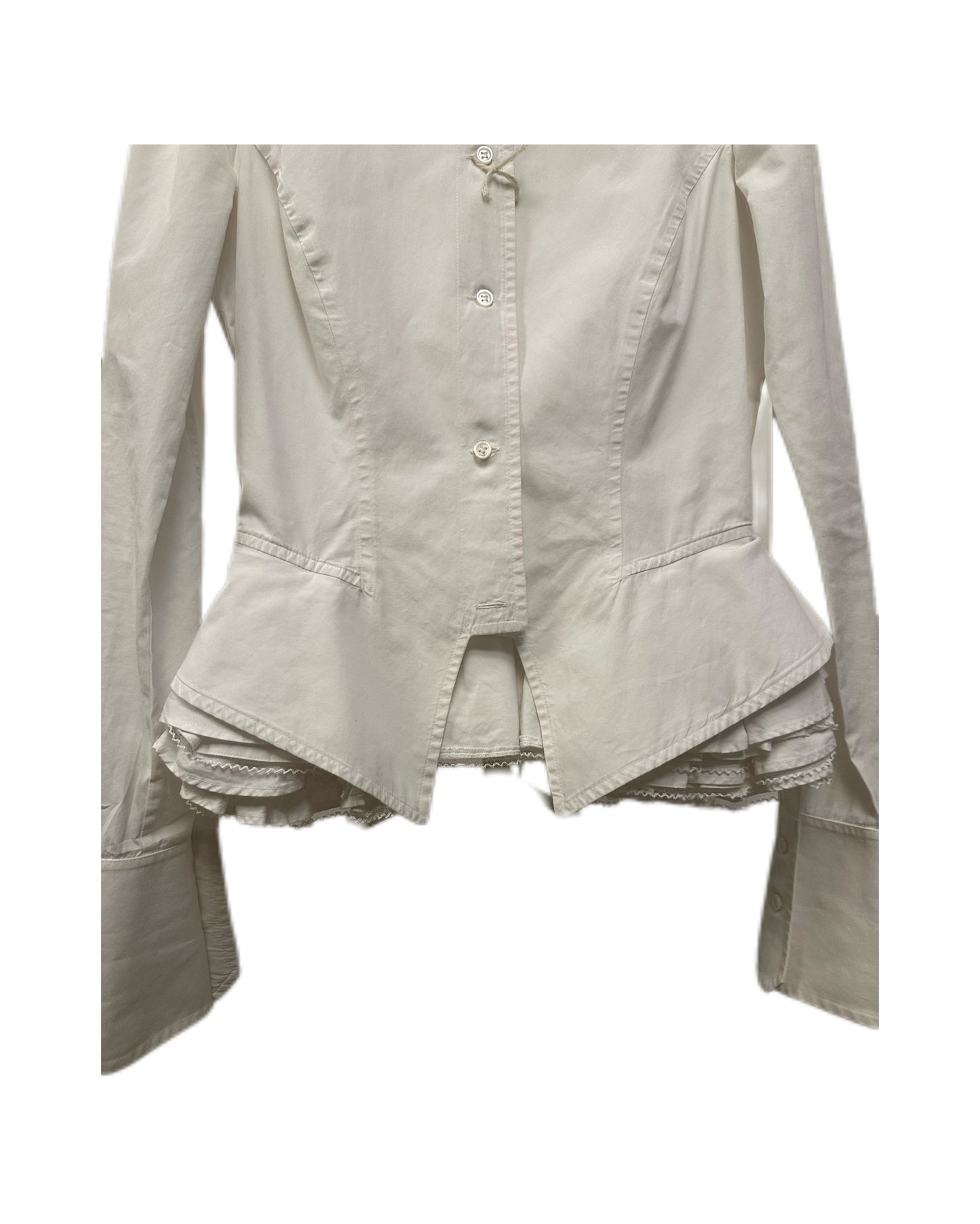 Gianfranco Ferre Vintage White Ballet Ruffles Tailored Blouse