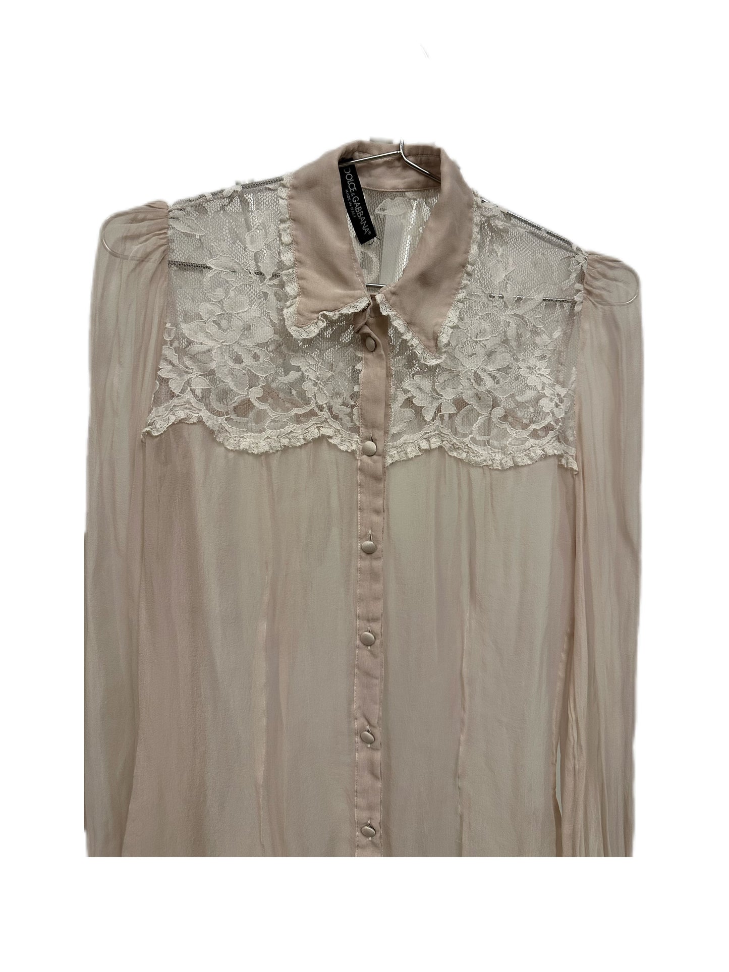 Dolce & Gabanna White Silk See-Through Lace Blouse