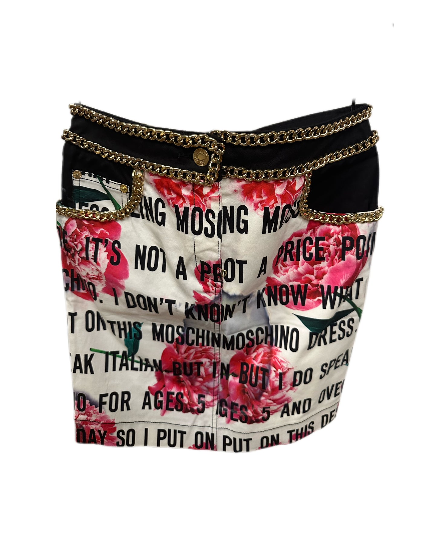 Moschino Bold Letters and Gold Chain Rose Skirt