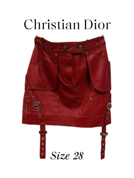 Christian Dior by John Galliano Y2K Punk Red Leather Bandage Skirt