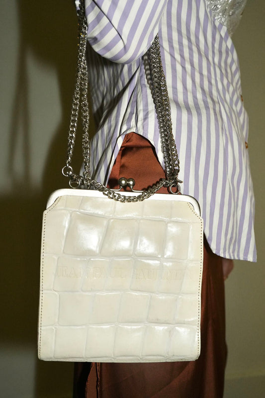 Jean Paul Gaultier Vintage 90s White Crocdile Print Square Purse