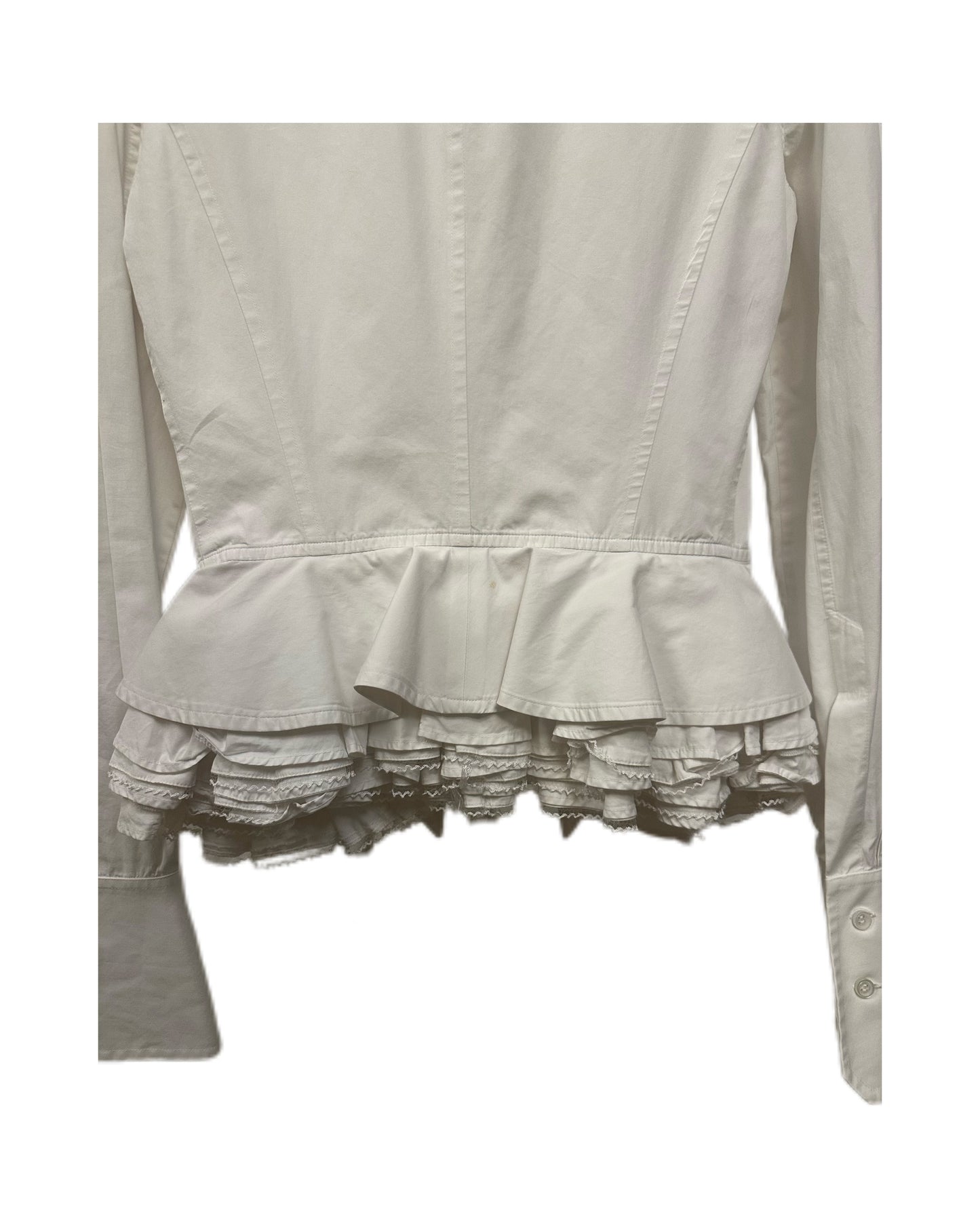 Gianfranco Ferre Vintage White Ballet Ruffles Tailored Blouse