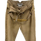 Christian Dior by John Galliano Runway Punk Bandage Gold Logo Plate Beige Suede Flare Trouser