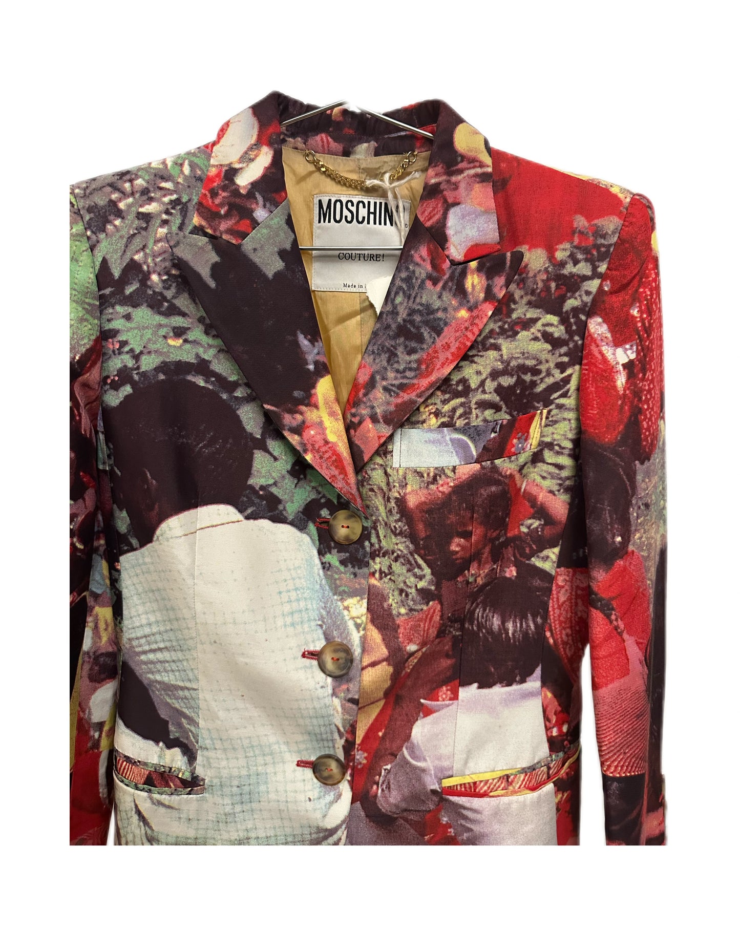 Moschino Couture 90s Runway Colorful Human Print Blazer Jacket