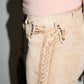 Christian Dior by John Galliano Runway Punk Bandage Gold Logo Plate Beige Suede Flare Trouser