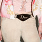 Christian Dior by John Galliano Runway Punk Bandage Gold Logo Plate Beige Suede Flare Trouser