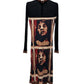 Jean Paul Gaultier Human Face Portrait Print 90s Runway Black and Burgundy Maxi Dress