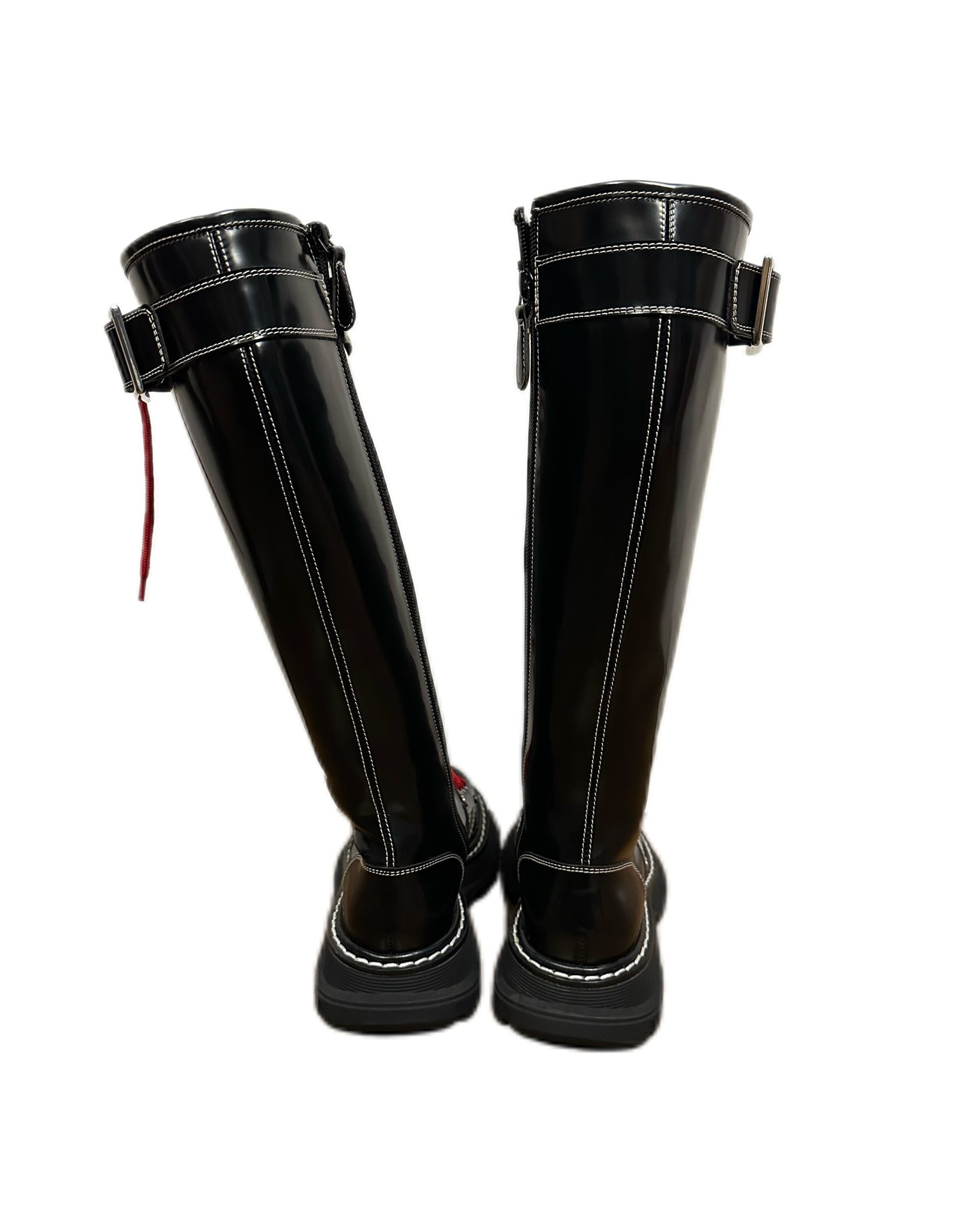 Alexander McQueen Women's Tread Slick Knee-high Boot in Black/Red