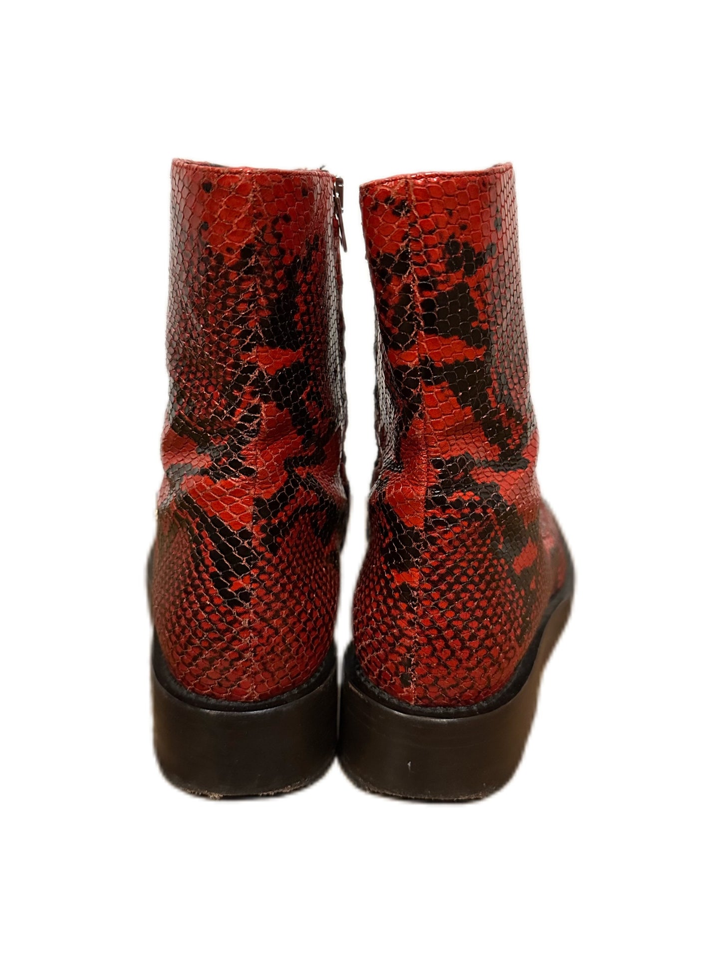 Marni Red Snake Print Leather Ankle Boots