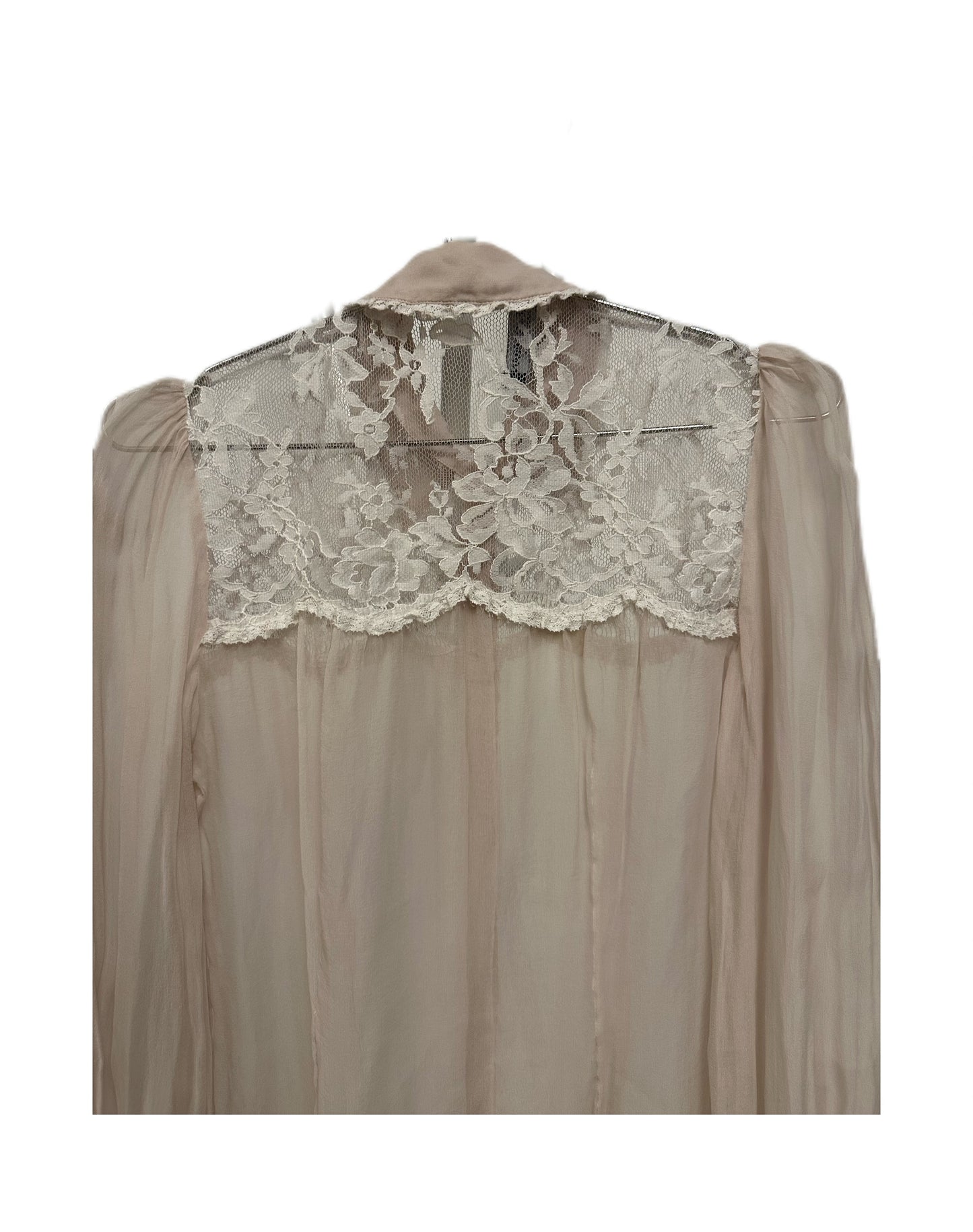 Dolce & Gabanna White Silk See-Through Lace Blouse