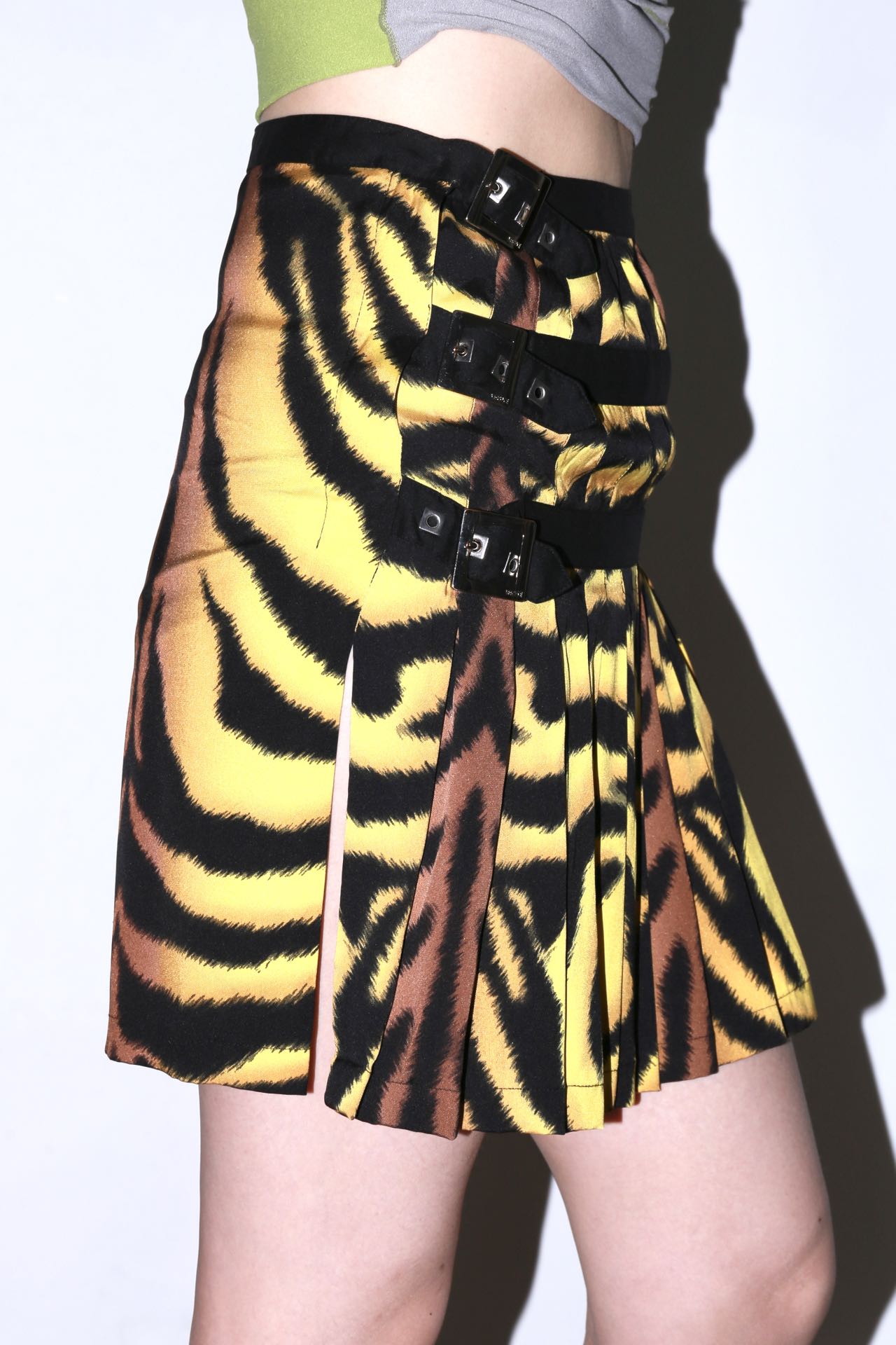 Versace 2004 Runway Tiger Print Pleated Skirt