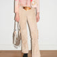 Christian Dior by John Galliano Runway Punk Bandage Gold Logo Plate Beige Suede Flare Trouser