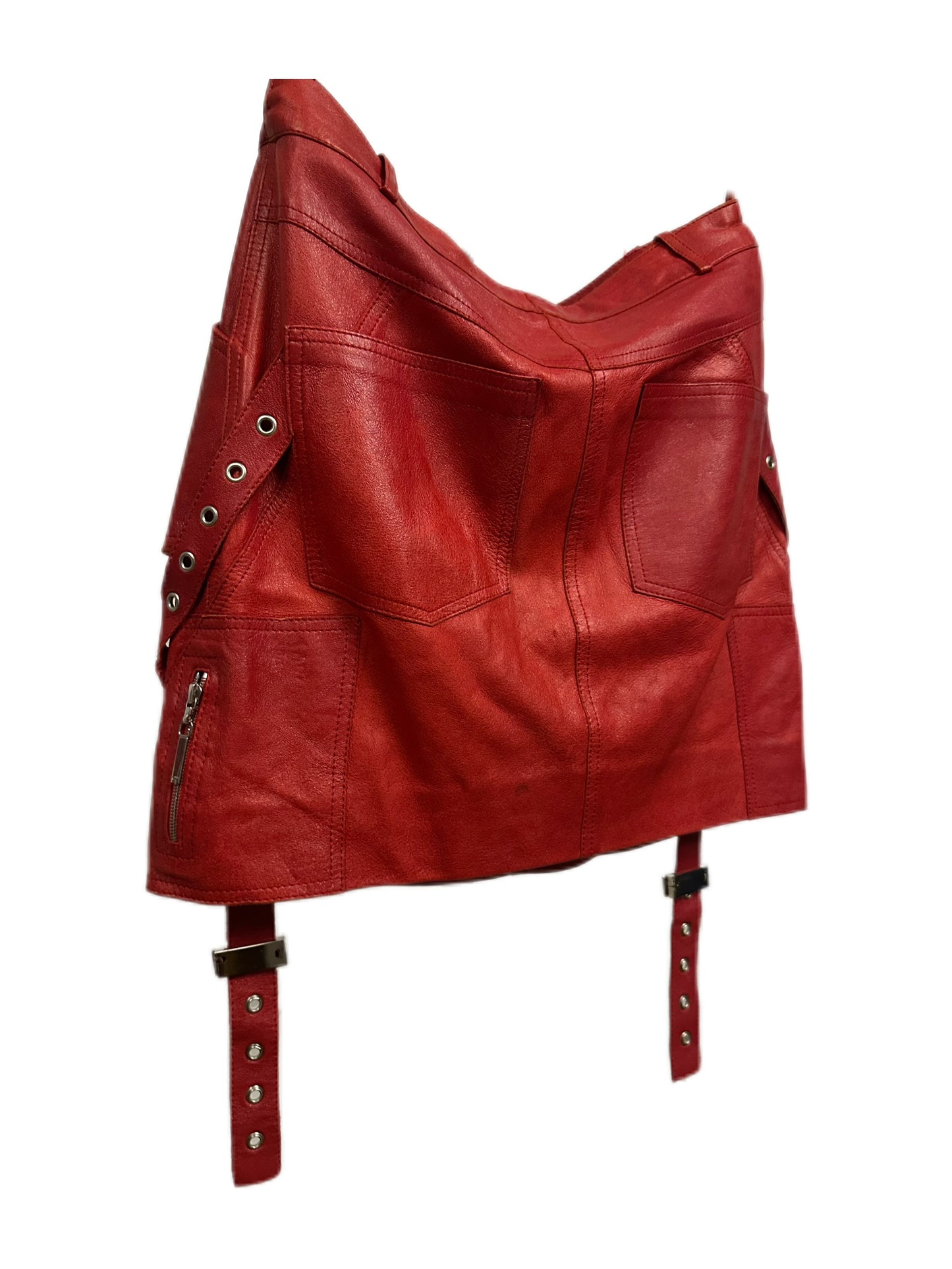 Christian Dior by John Galliano Y2K Punk Red Leather Bandage Skirt