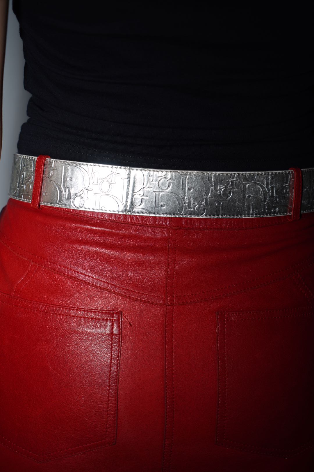 Christian Dior Silver Monogram Embossed Y2K Leather Belt