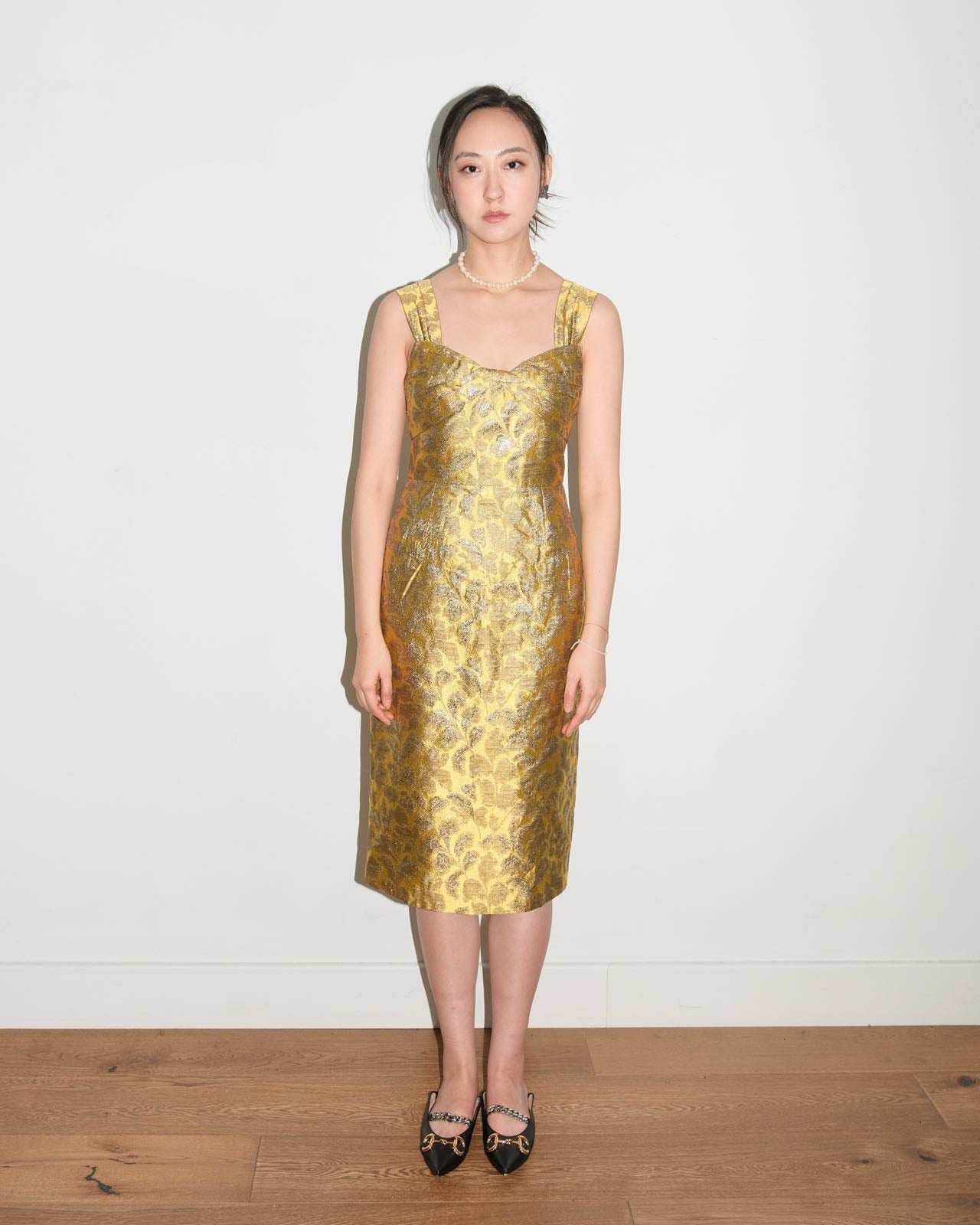 Prada Gold Pettern Luxury Textile Elegant A-Line Dress