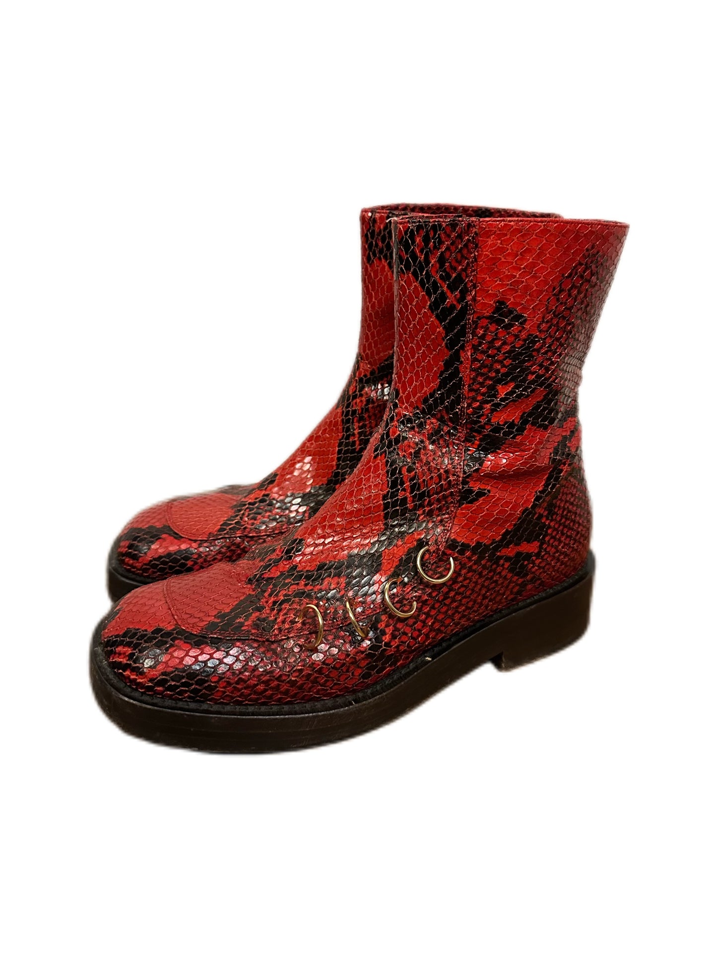 Marni Red Snake Print Leather Ankle Boots