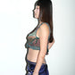 PE99Y YAN9 Crochet Knitted Metallic Buterfly Illusion Crop Top