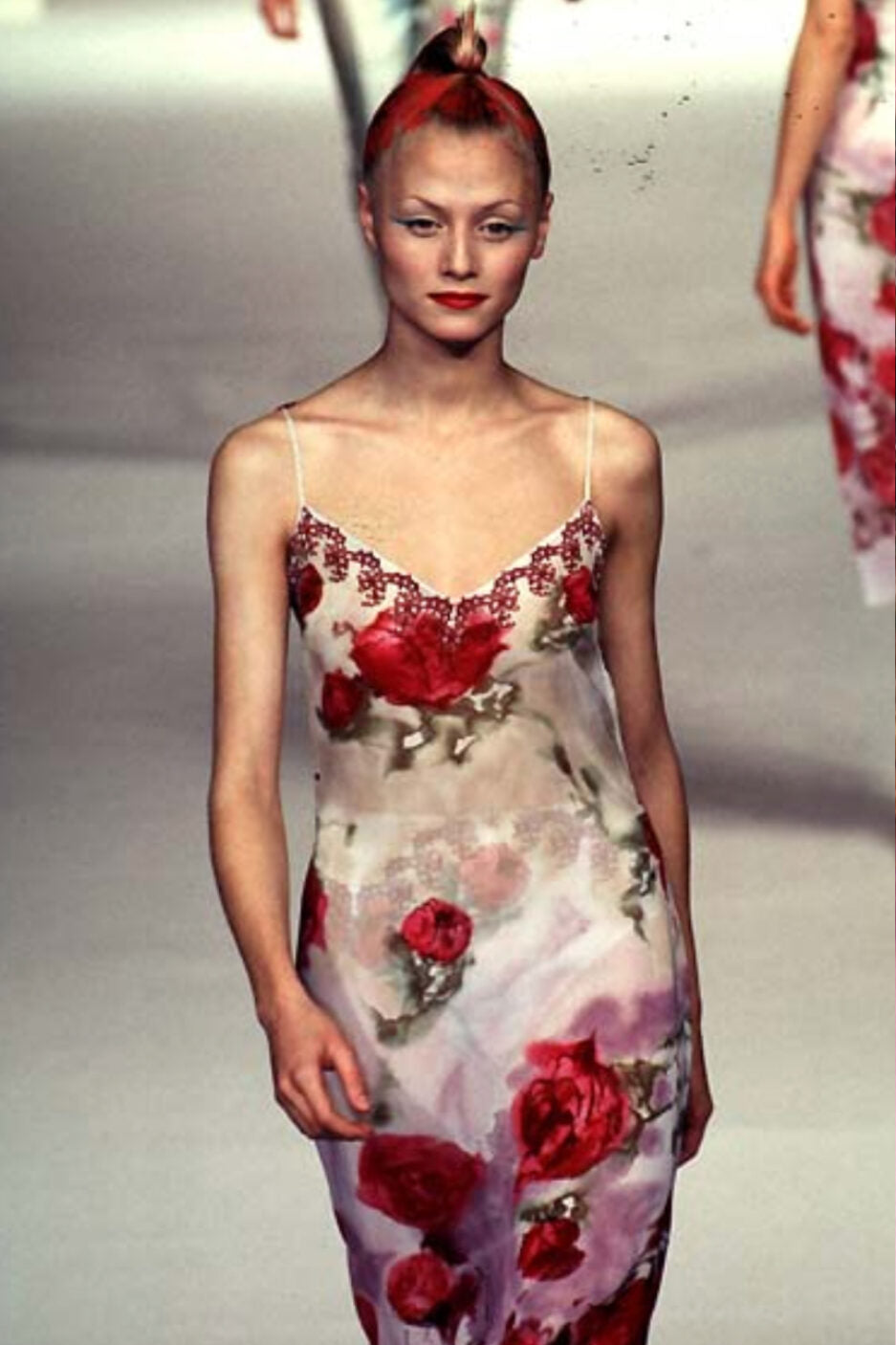 Blumarine Spring Summer 1997 Y2K Runway Rose Dress Double Layered Set