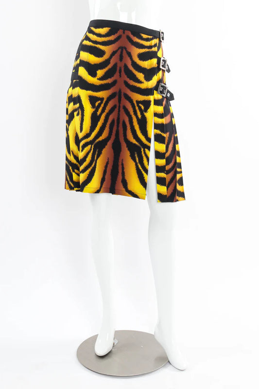 Versace 2004 Runway Tiger Print Pleated Skirt