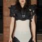 Customized Designer Remake Black Futuristic Motor Armour Shoulder Top