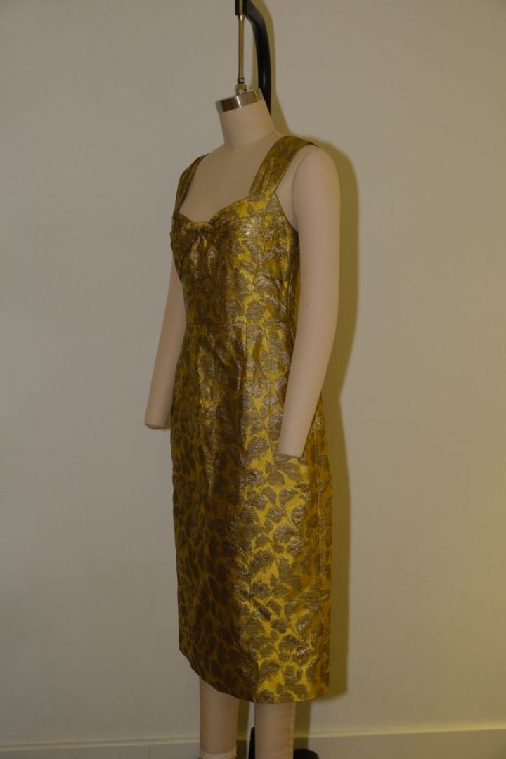 Prada Gold Pettern Luxury Textile Elegant A-Line Dress