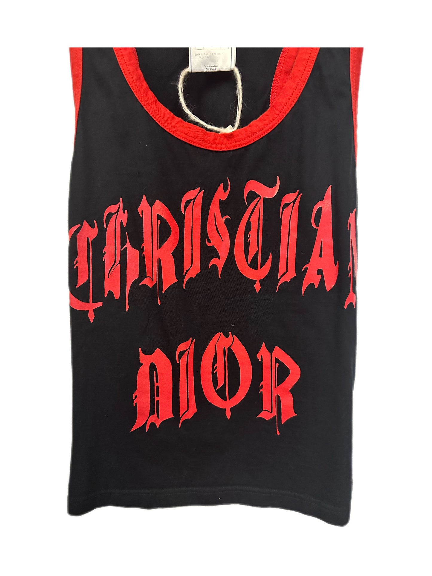 Christian Dior by John Galliano Y2K 2002 Red and Black Gothic Punk Letters Runway Tank Top