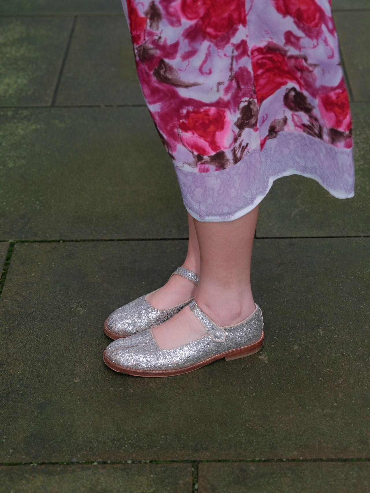 Comme Des Garcons Y2K Runway Silver Glitter Maryjane Flats