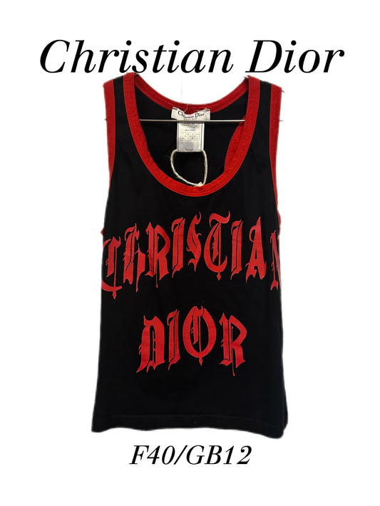 Christian Dior by John Galliano Y2K 2002 Red and Black Gothic Punk Letters Runway Tank Top