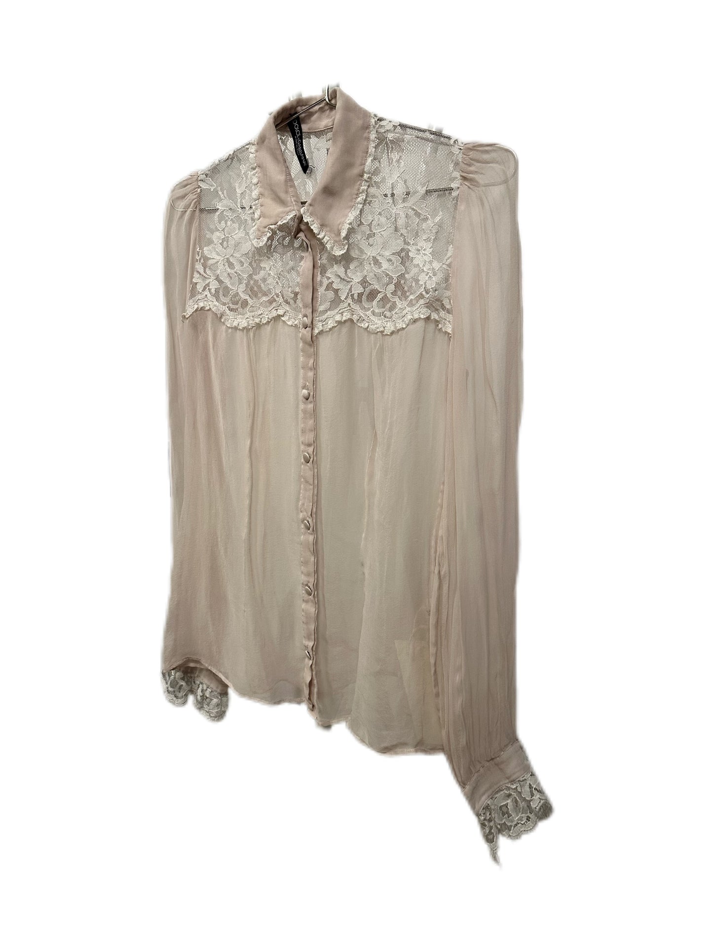 Dolce & Gabanna White Silk See-Through Lace Blouse