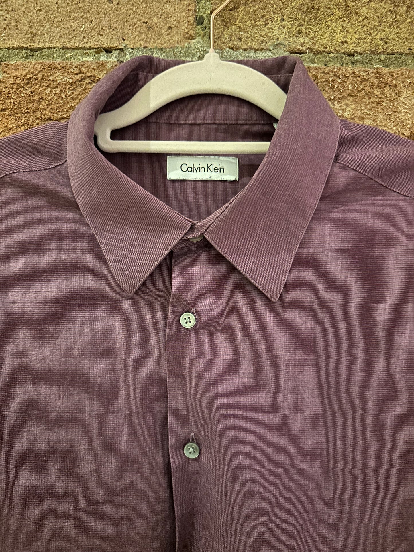 Calvin Klein Men's Burgundy Plain Cotton Shirt