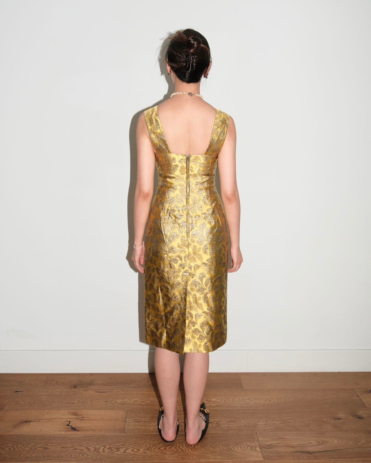 Prada Gold Pettern Luxury Textile Elegant A-Line Dress