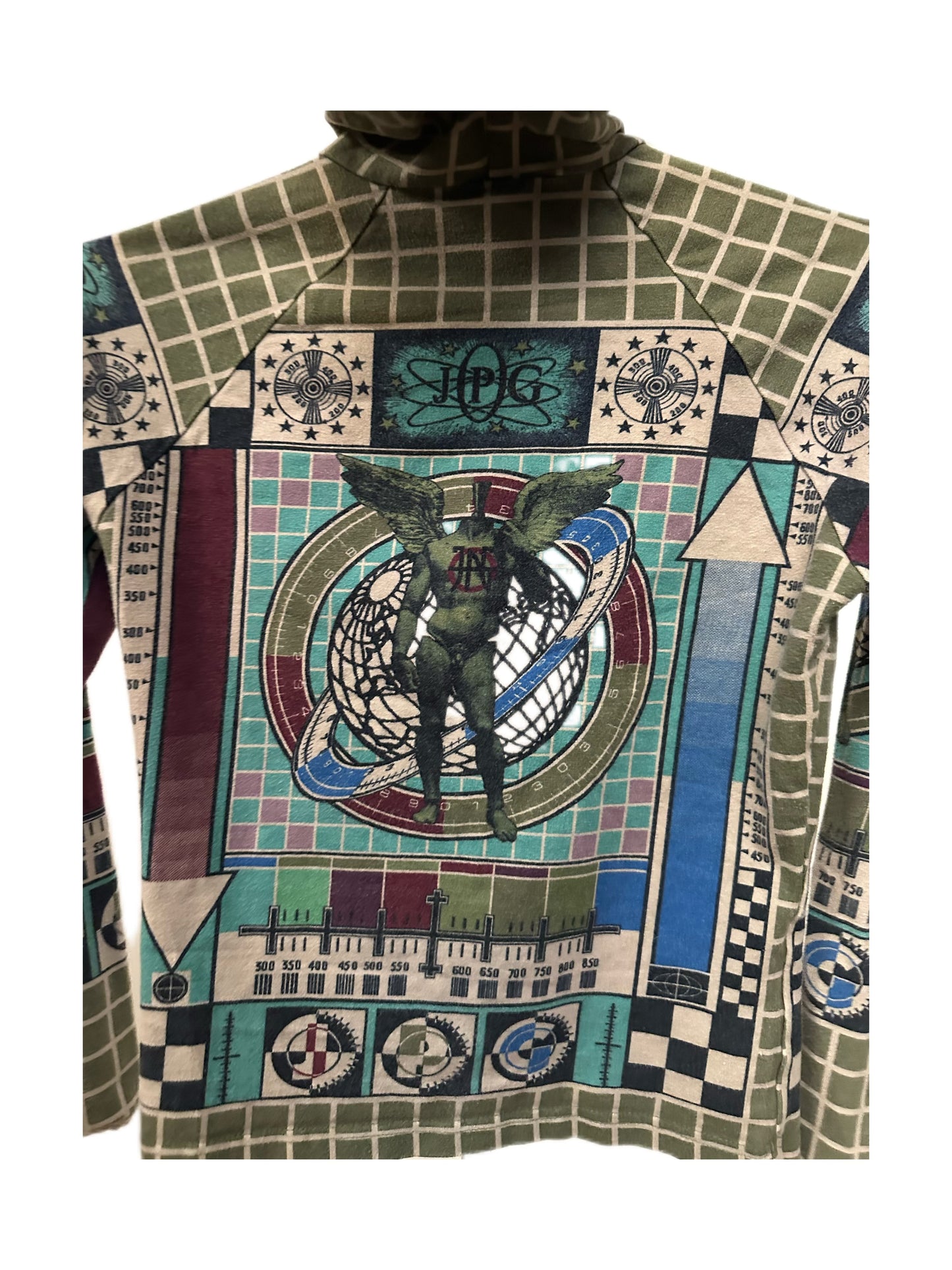 Jean Paul Gaultier Y2K Iconic 90s Television Print Runway Cotton Jersey Hood Jacket