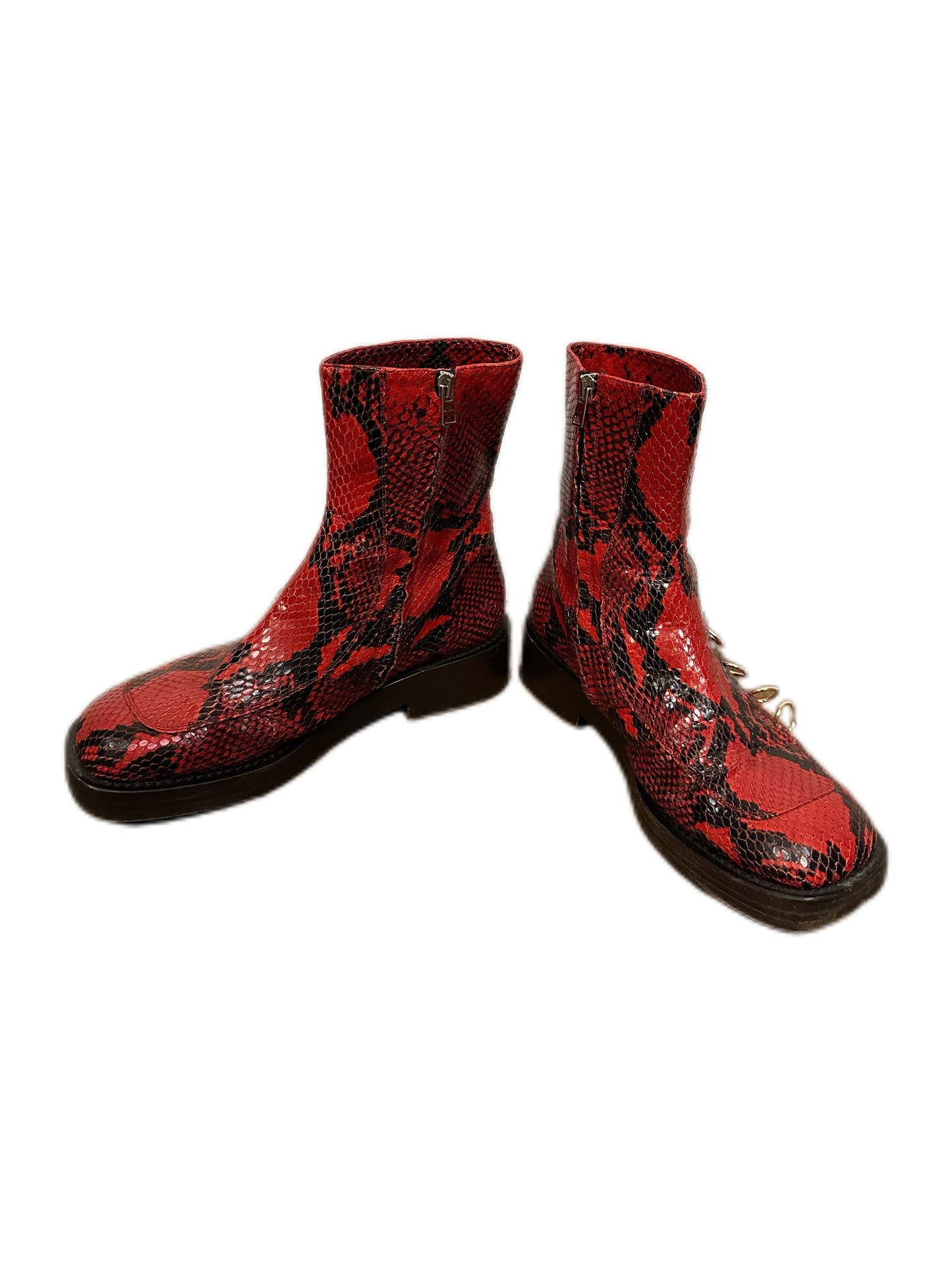 Marni Red Snake Print Leather Ankle Boots