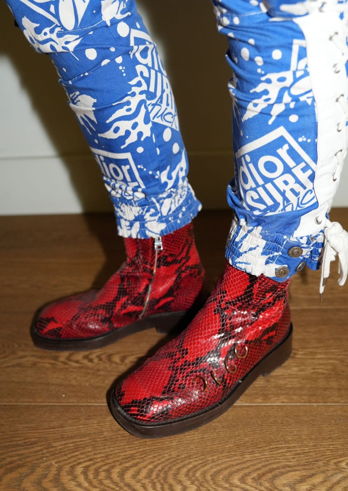 Marni Red Snake Print Leather Ankle Boots