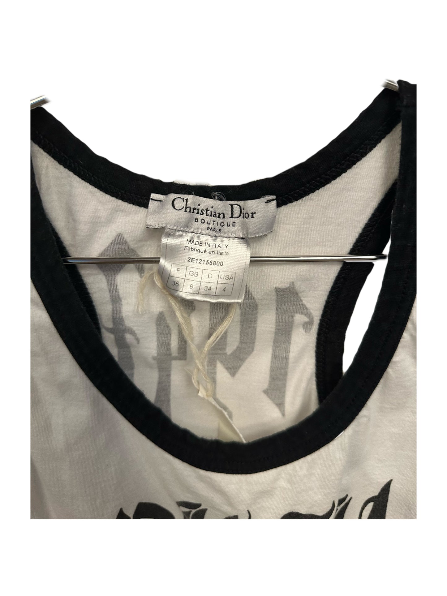 Christian Dior by John Galliano Y2K 2002 White and Black Gothic Punk Letters Runway Tank Top