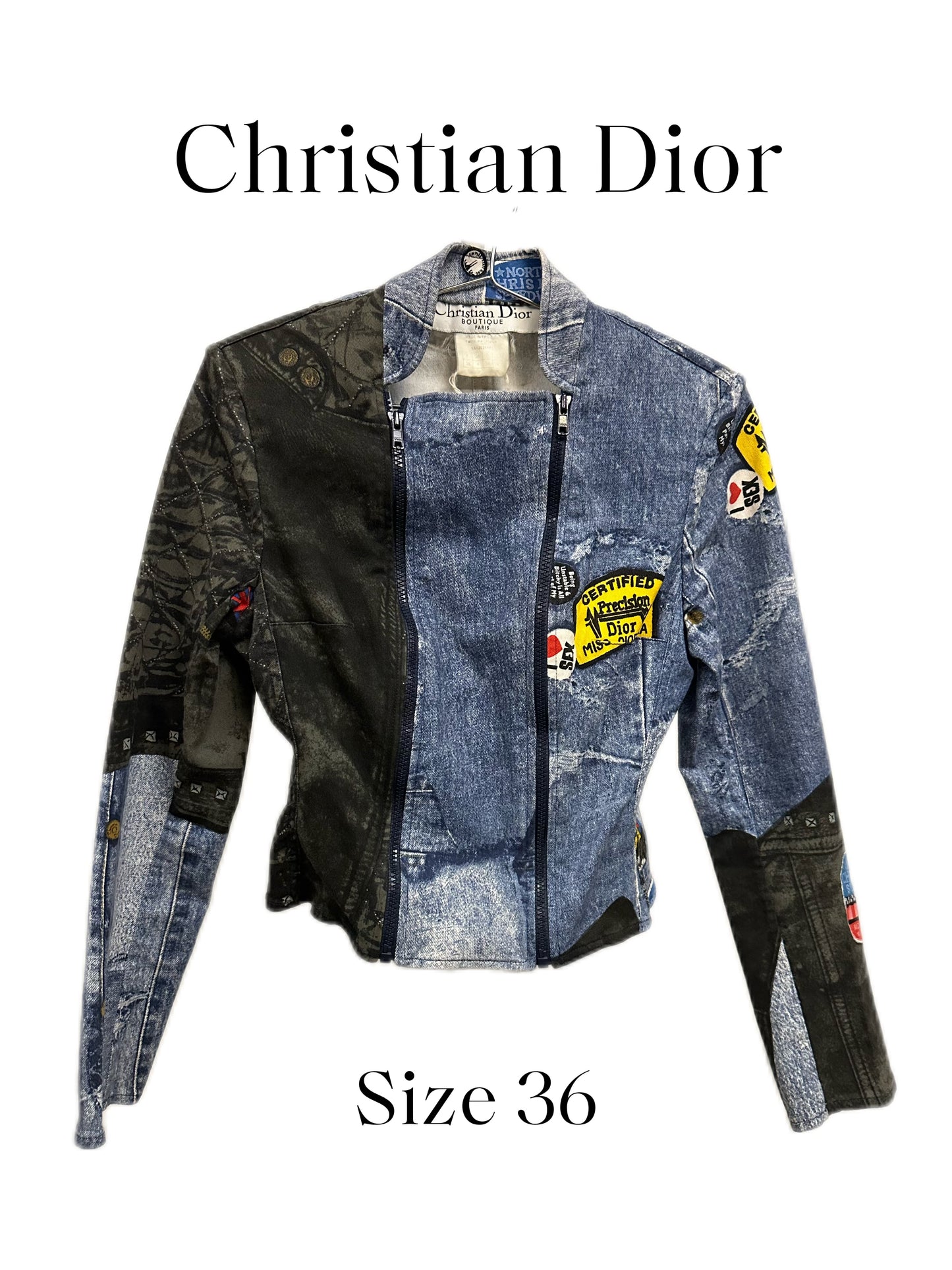 Christian Dior by John Galliano Denim Y2K Punk Print Double Zipper Jacket