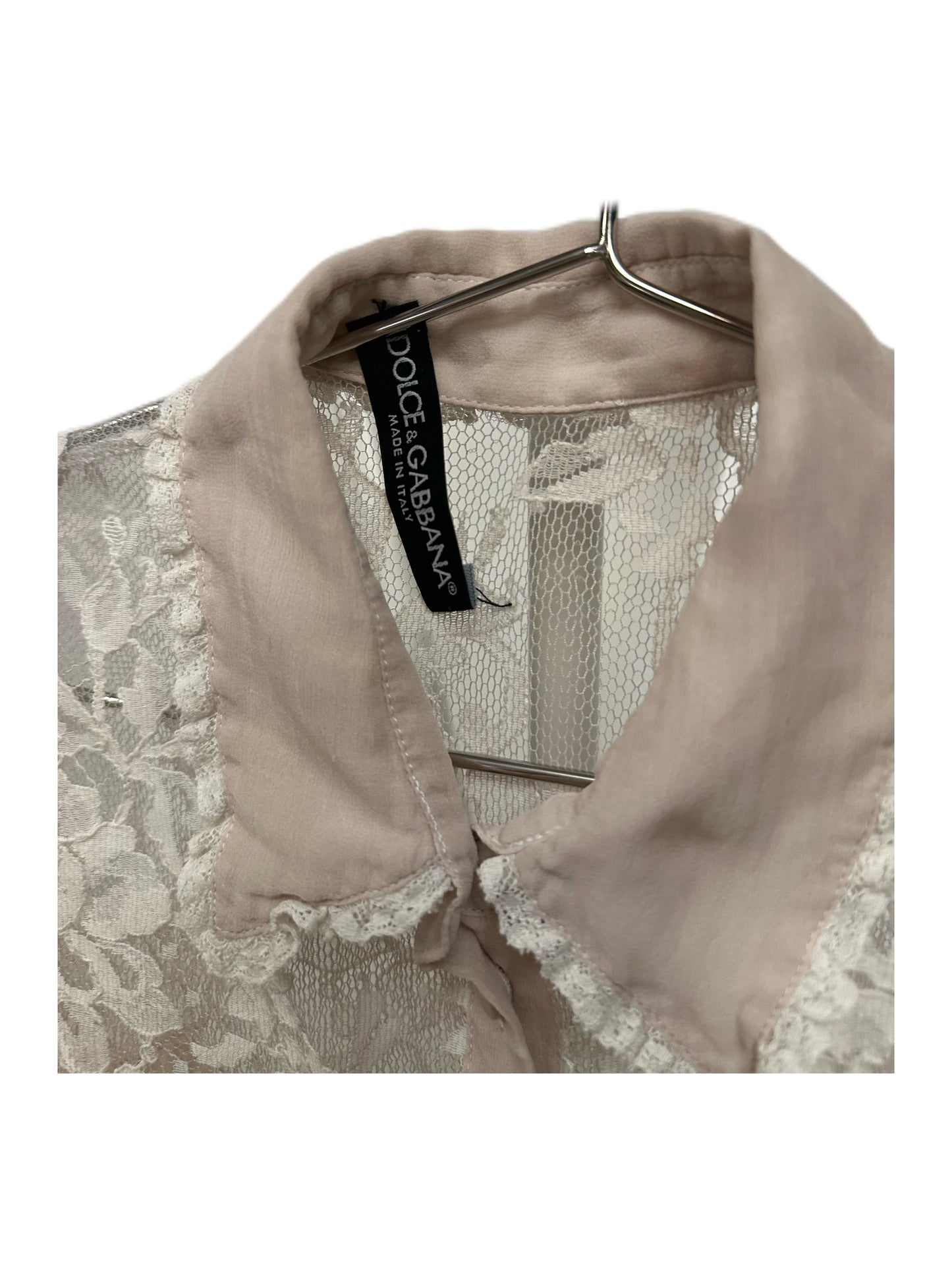 Dolce & Gabanna White Silk See-Through Lace Blouse