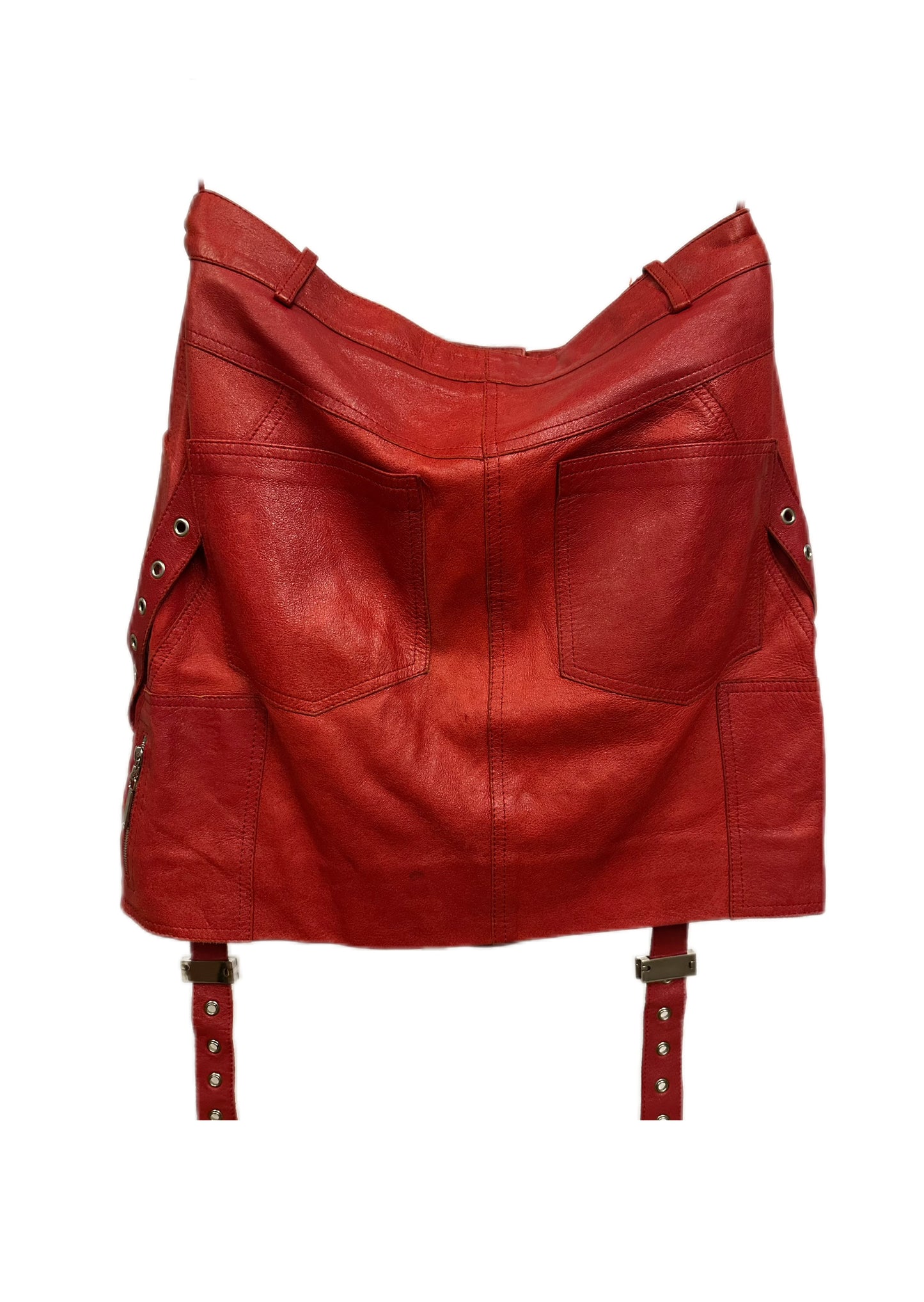 Christian Dior by John Galliano Y2K Punk Red Leather Bandage Skirt