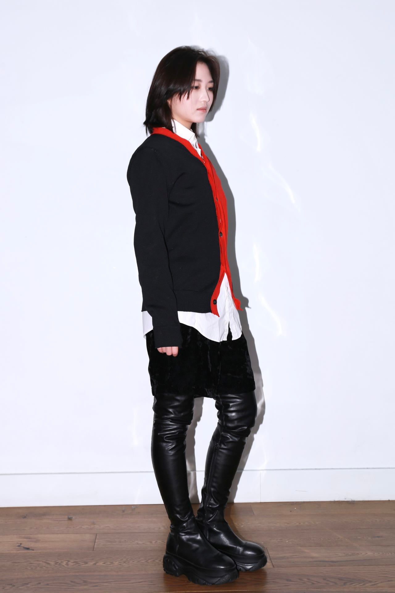 Comme Des Garcons Red and Black Asymmetrical Cardigan