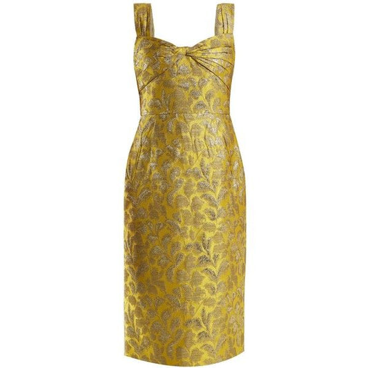 Prada Gold Pettern Luxury Textile Elegant A-Line Dress