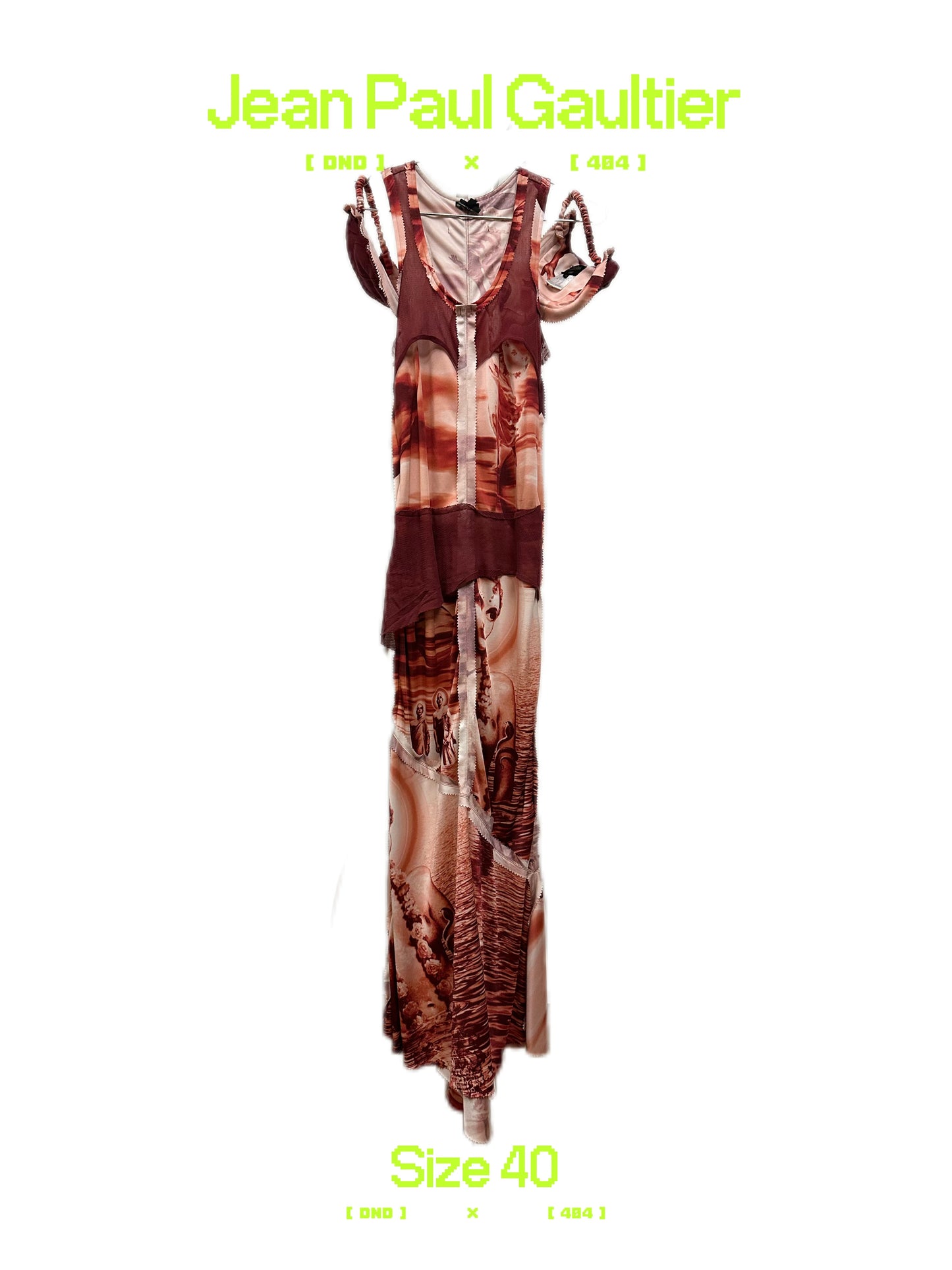 Jean Paul Gaultier Y2K Rare Goddess Print Maxi dress with Padded Shoulder Piece Set