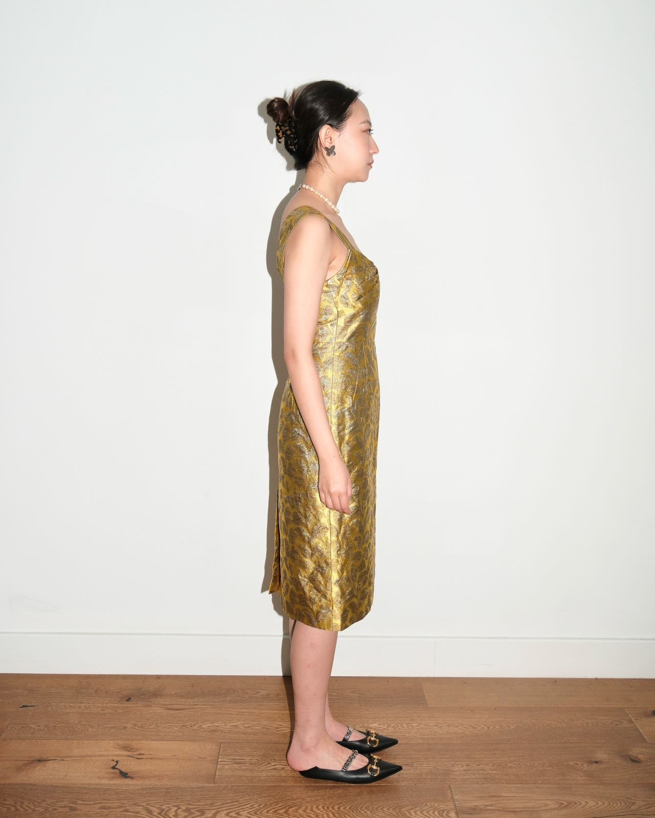 Prada Gold Pettern Luxury Textile Elegant A-Line Dress