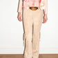 Christian Dior by John Galliano Runway Punk Bandage Gold Logo Plate Beige Suede Flare Trouser